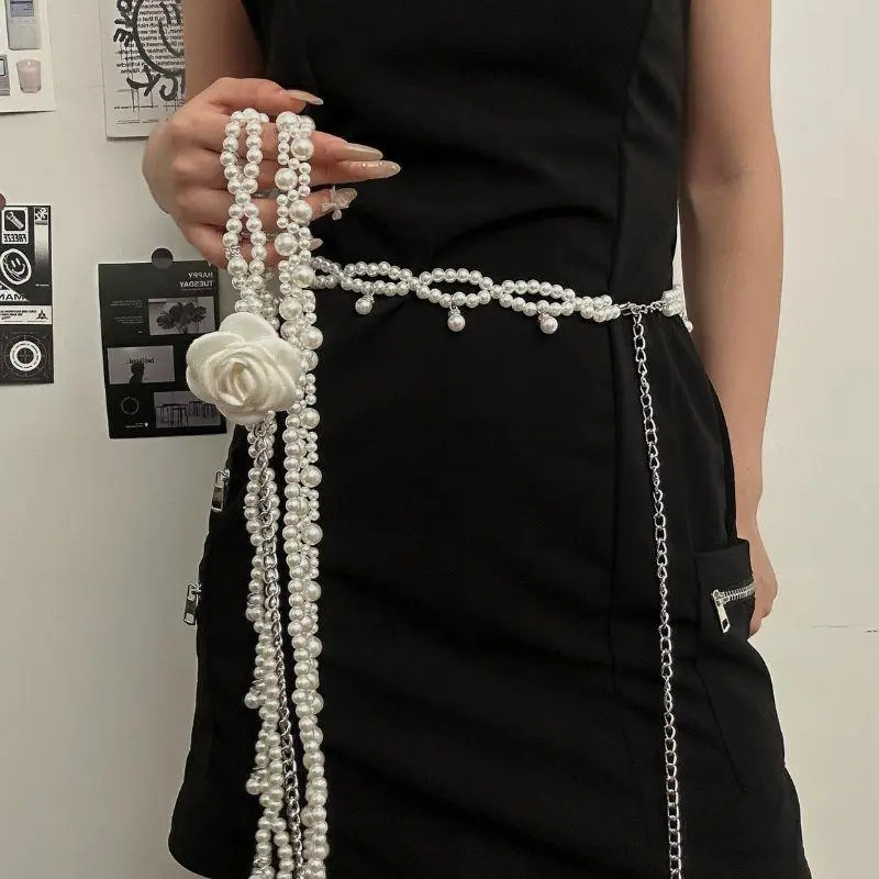 New 100cm Pearl Waist Chains Waist Accessory Versatile Body Jewelry Temperament Elegant Pearl Belt Girls Dress Strap Waist Chain