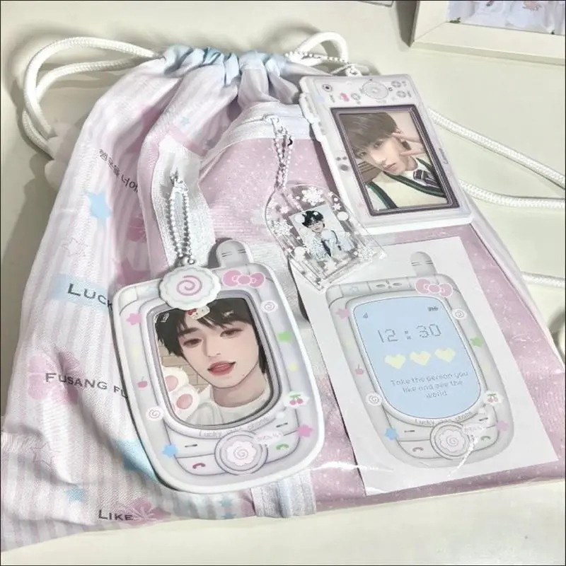 Japan Harajuku Backpacks Drawstring Backpack Badge Star Print Large Capacity Student Transparent Pockets Y2k Drawstring Bag