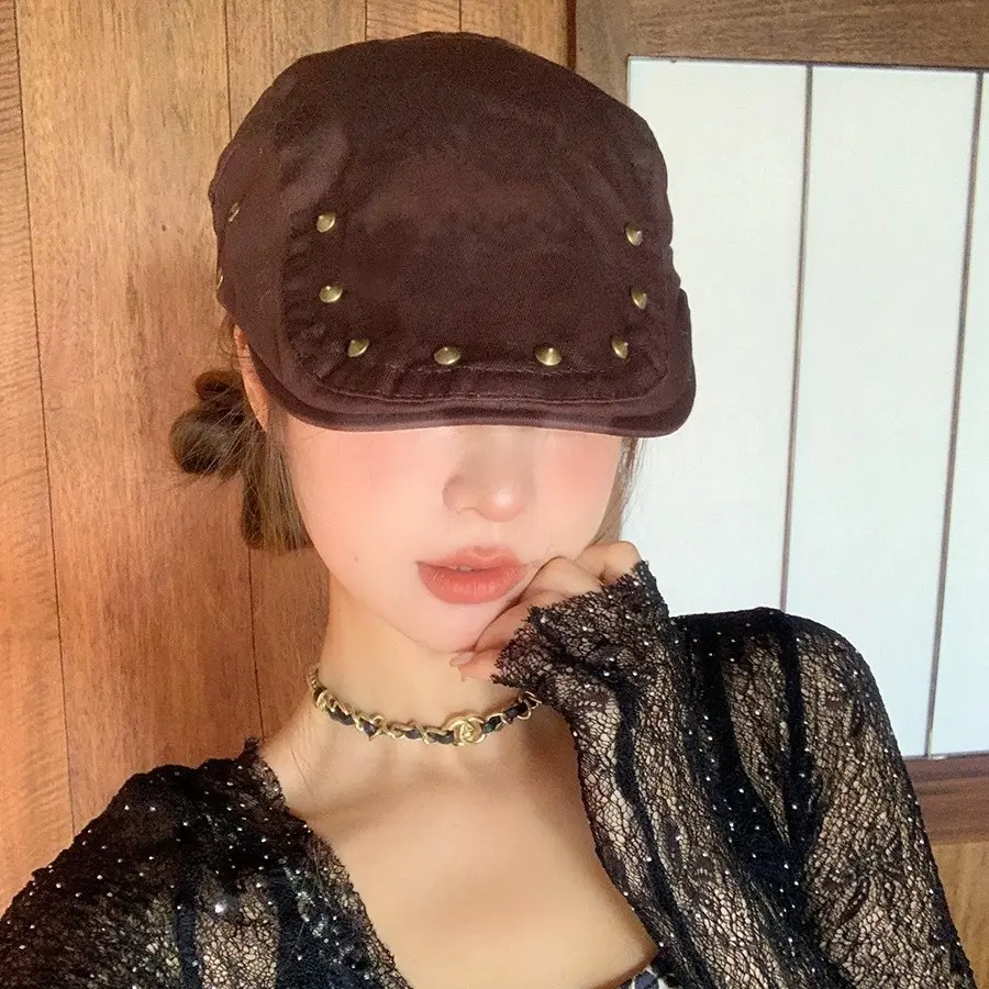Rivet front cap Children Japanese retro y2k Spice Girls reverse wear artist Beret cap