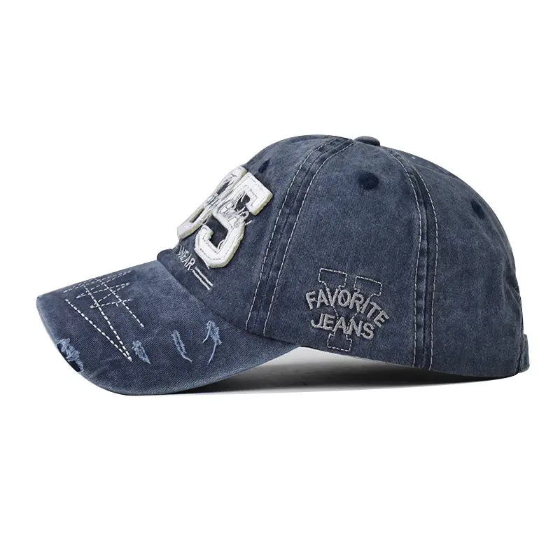 Wash to make old baseball cap tape torn hole cap cotton embroidery curved shade shade cap 1985 distress cap
