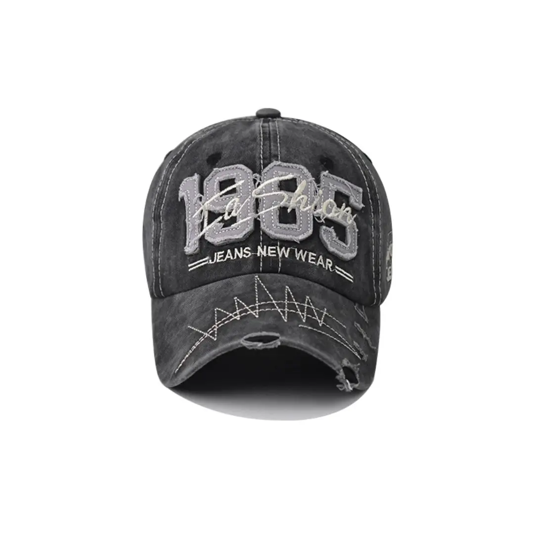 Wash to make old baseball cap tape torn hole cap cotton embroidery curved shade shade cap 1985 distress cap