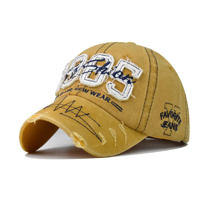 Wash to make old baseball cap tape torn hole cap cotton embroidery curved shade shade cap 1985 distress cap