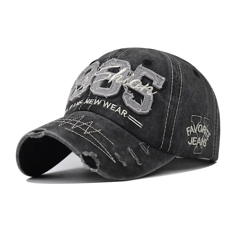 Wash to make old baseball cap tape torn hole cap cotton embroidery curved shade shade cap 1985 distress cap