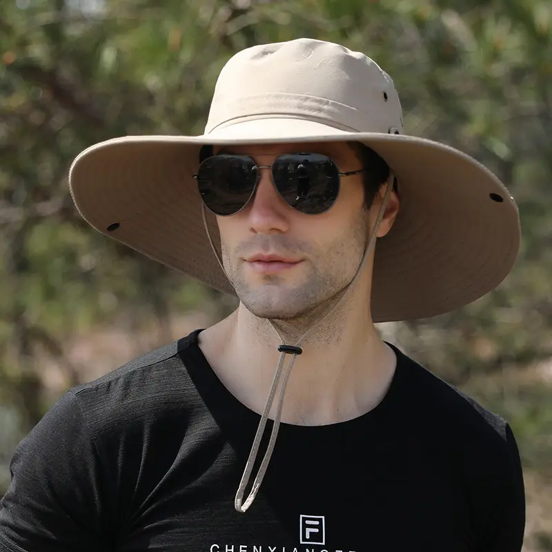 Outdoor men's sunshade hat 12cm large brim hat with face covering fishing mountaineering hat casual breathable fisherman hat