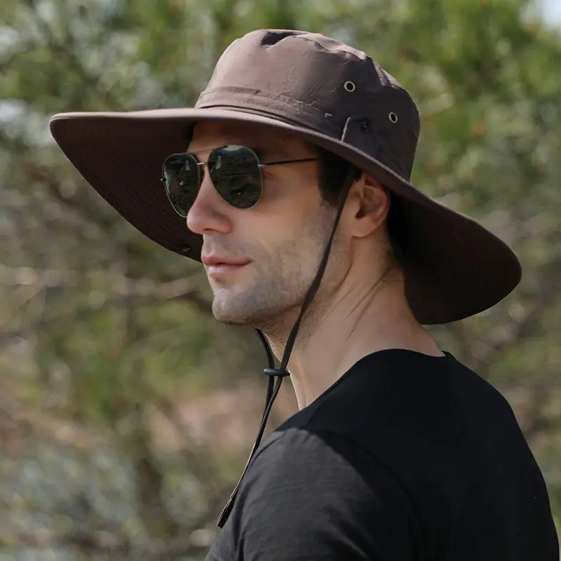 Outdoor men's sunshade hat 12cm large brim hat with face covering fishing mountaineering hat casual breathable fisherman hat