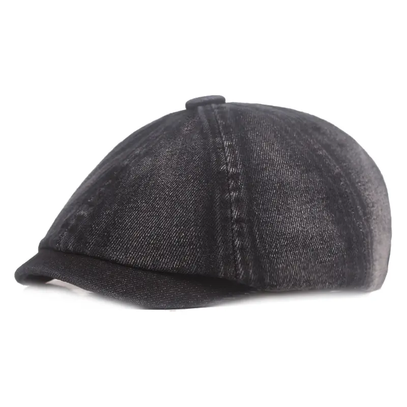 Denim octagon hat duck cap Male literary newspaper boy hat washed cotton European and American beret foreign trade short brimmed