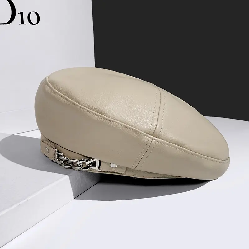 metal chain Leather beret hat Men and women