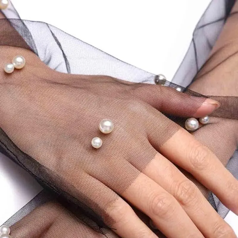 White studded pearl mesh gloves Bridal wedding dress Photo accessories Arm cover armbands show long white
