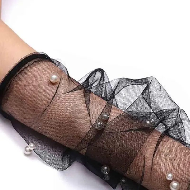 White studded pearl mesh gloves Bridal wedding dress Photo accessories Arm cover armbands show long white