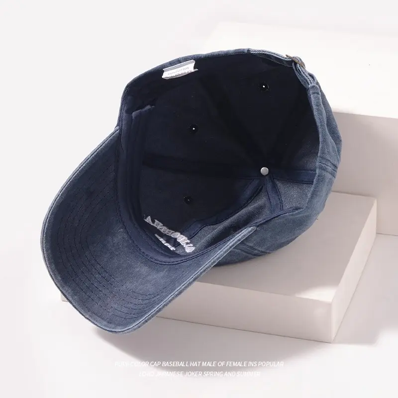 Grey denim hat men's breathable soft top sunshade Korean embroidery baseball cap retro trendy brand washed hat women