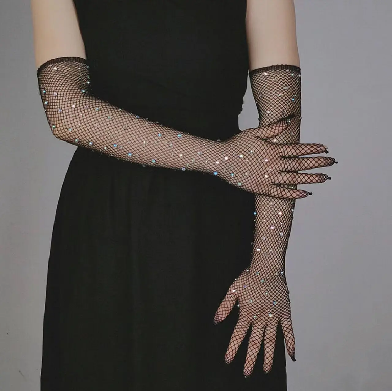 European and American fashion hot diamond shiny mesh gloves sexy fishnet gloves color diamond Halloween Carnival gloves