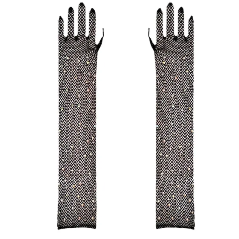 European and American fashion hot diamond shiny mesh gloves sexy fishnet gloves color diamond Halloween Carnival gloves