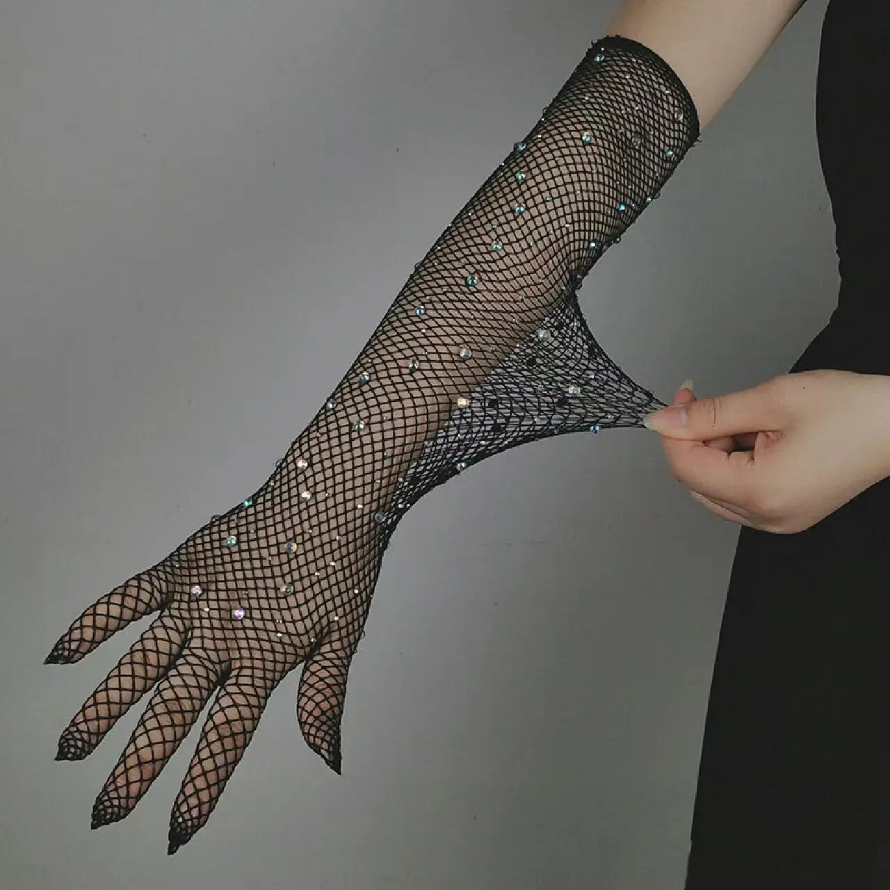 European and American fashion hot diamond shiny mesh gloves sexy fishnet gloves color diamond Halloween Carnival gloves