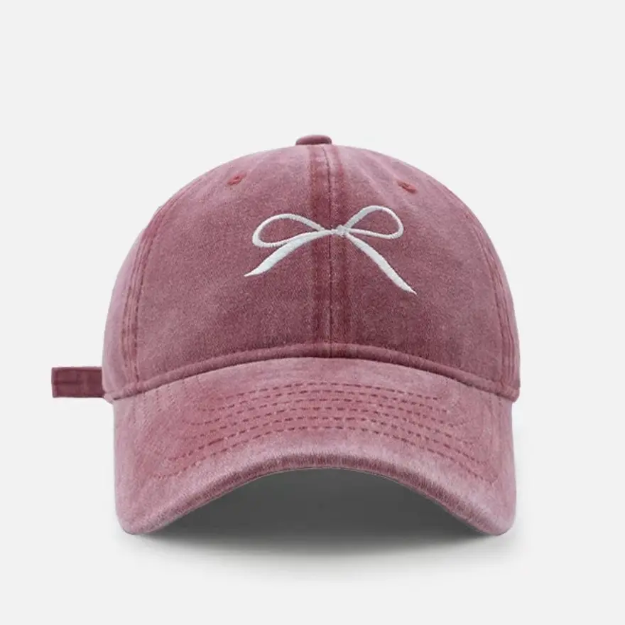 Female fashion net red bow embroidered baseball cap spring summer Korean washed cap