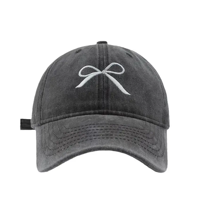 Female fashion net red bow embroidered baseball cap spring summer Korean washed cap