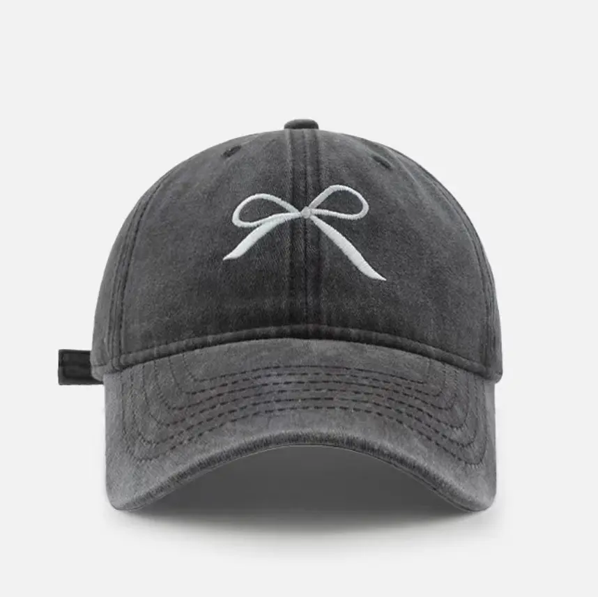 Female fashion net red bow embroidered baseball cap spring summer Korean washed cap