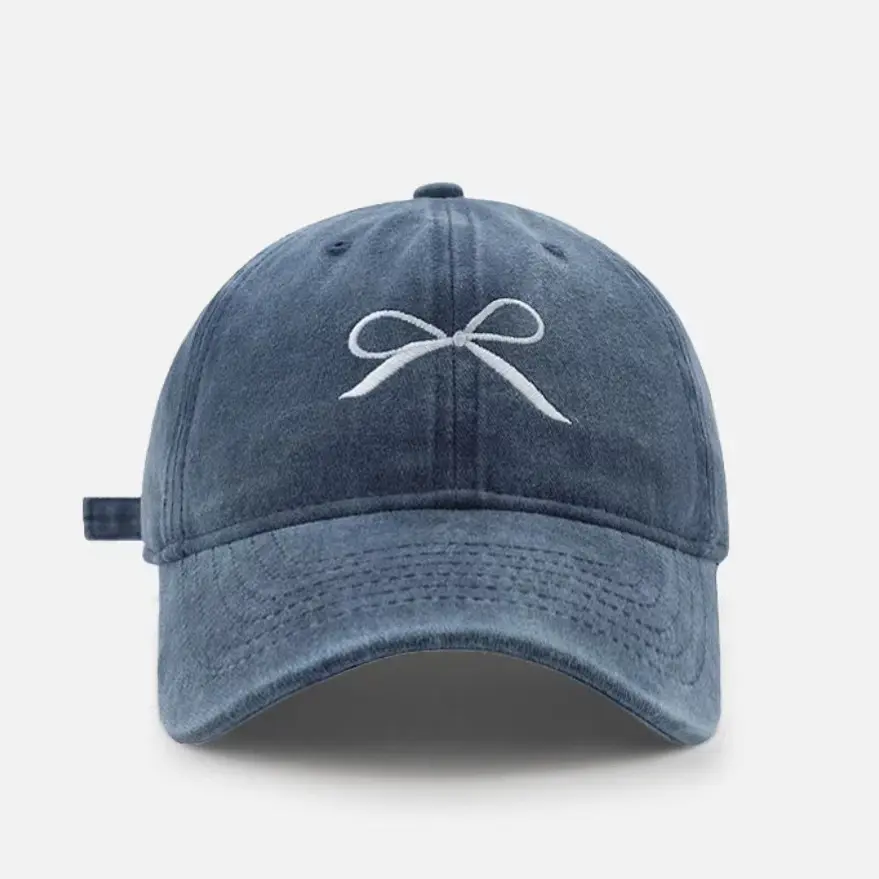 Female fashion net red bow embroidered baseball cap spring summer Korean washed cap