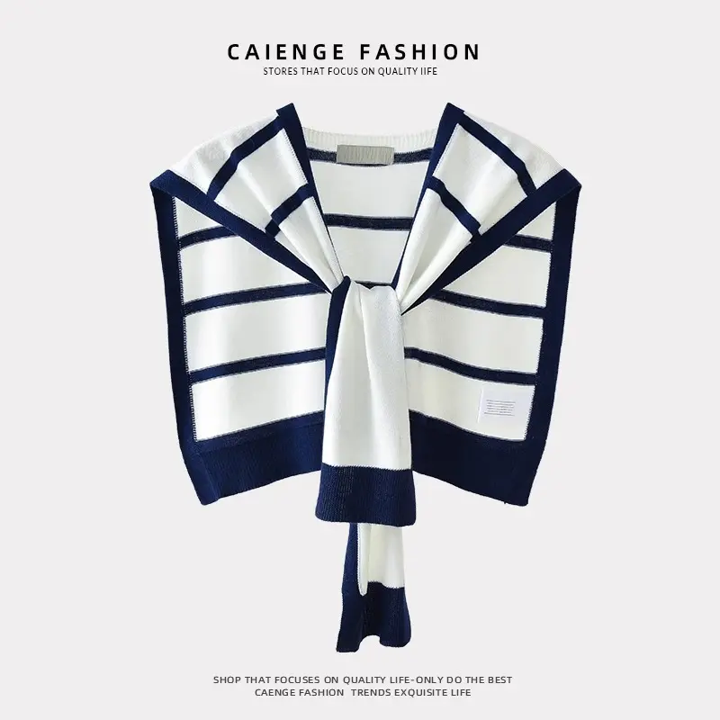 Summer knitted striped wool fake collar Korean version of outer decorative air -conditioned room to knot the shawl shawl shoulde