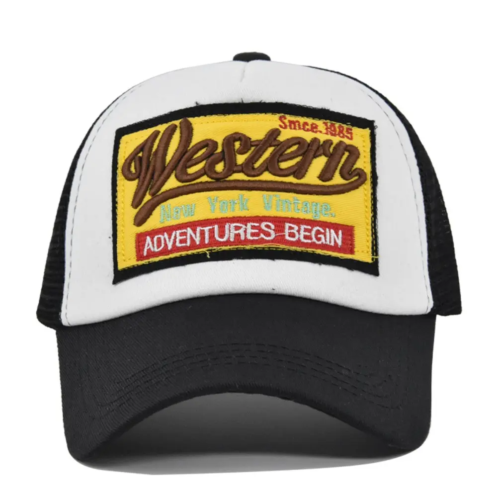 western Embroidered baseball cap Stereoscopic embroidered baseball hat Mesh cap 1985 curved sunhat