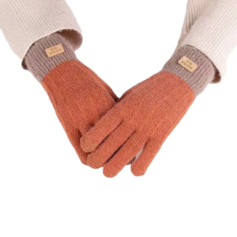 Cashmere knitted touch screen gloves women's autumn and winter warm men's outdoor anti-freeze plus fleece thickened