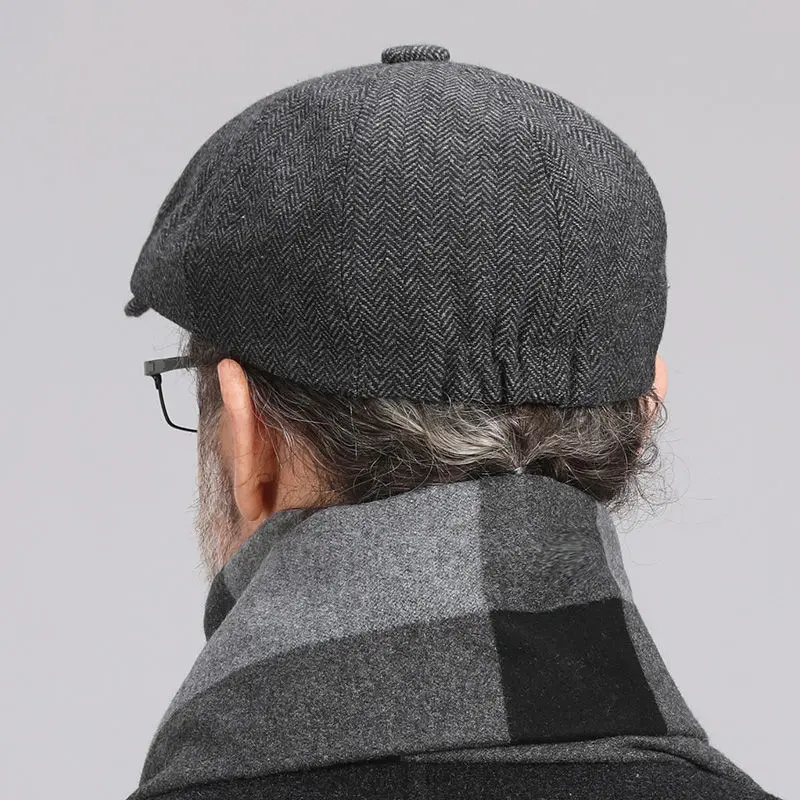 Vintage Men Tweed Hat Beret Herringbone Gatsby Hats Street Caps Peaked Octagonal Brim Caps Spring Autumn British Berets