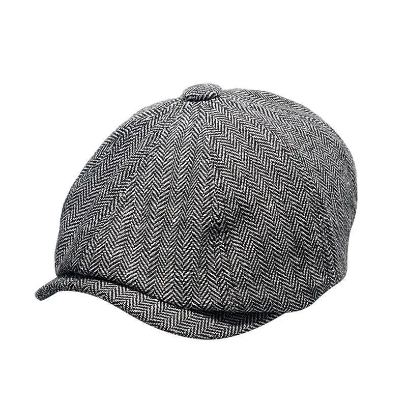 Vintage Men Tweed Hat Beret Herringbone Gatsby Hats Street Caps Peaked Octagonal Brim Caps Spring Autumn British Berets