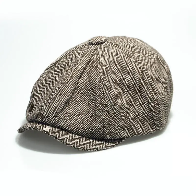 Vintage Men Tweed Hat Beret Herringbone Gatsby Hats Street Caps Peaked Octagonal Brim Caps Spring Autumn British Berets