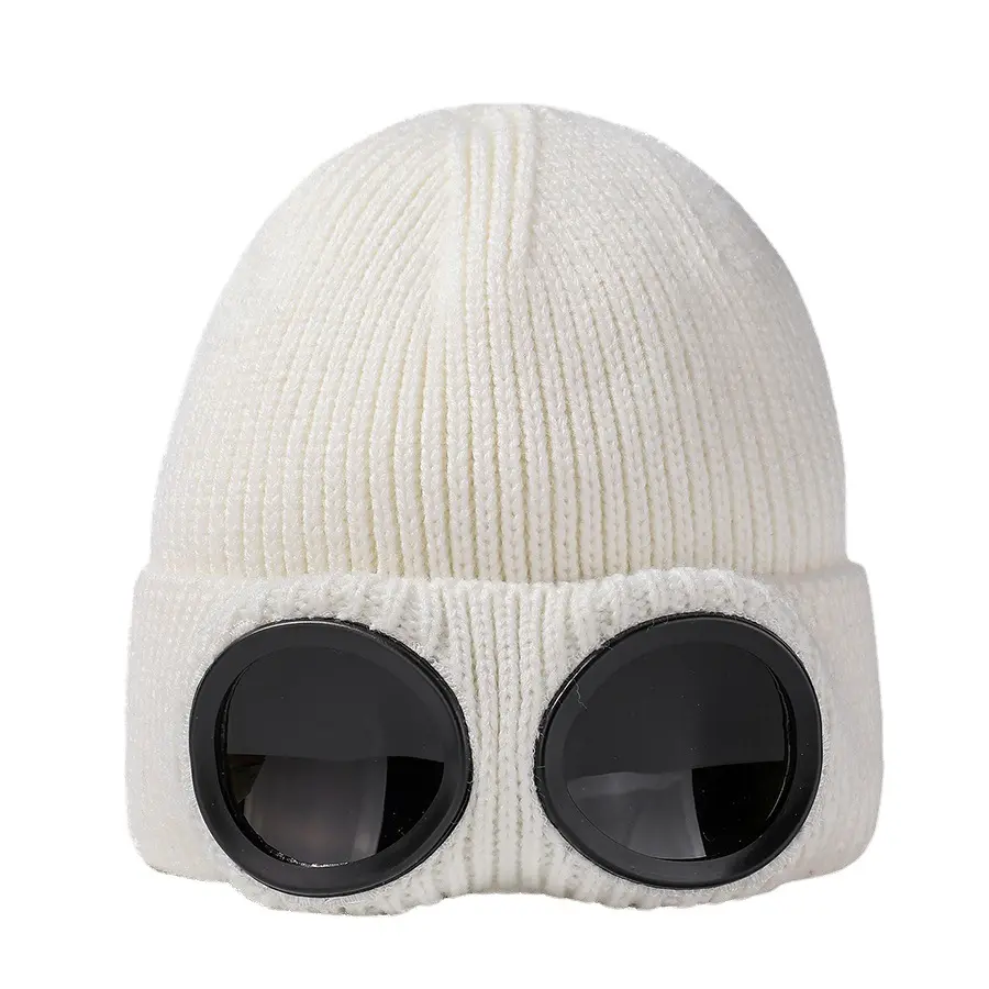 Men's and women's windproof glasses and cashmere ski knit hat solid color warm woolen hat