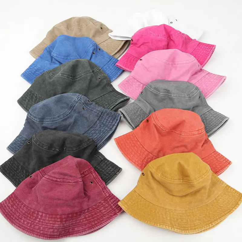 Washed smooth plate Fisherman's hat large brim cotton solid color breathable visor hat