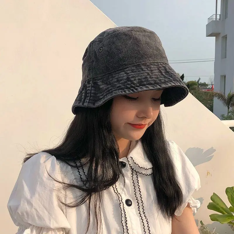 Washed smooth plate Fisherman's hat large brim cotton solid color breathable visor hat