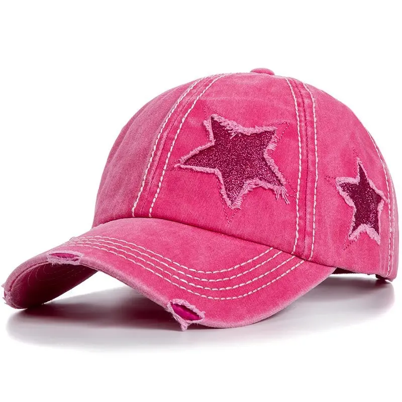 Retro baseball cap Female spring and summer Korean version of the big head circumference face duckling cap pink