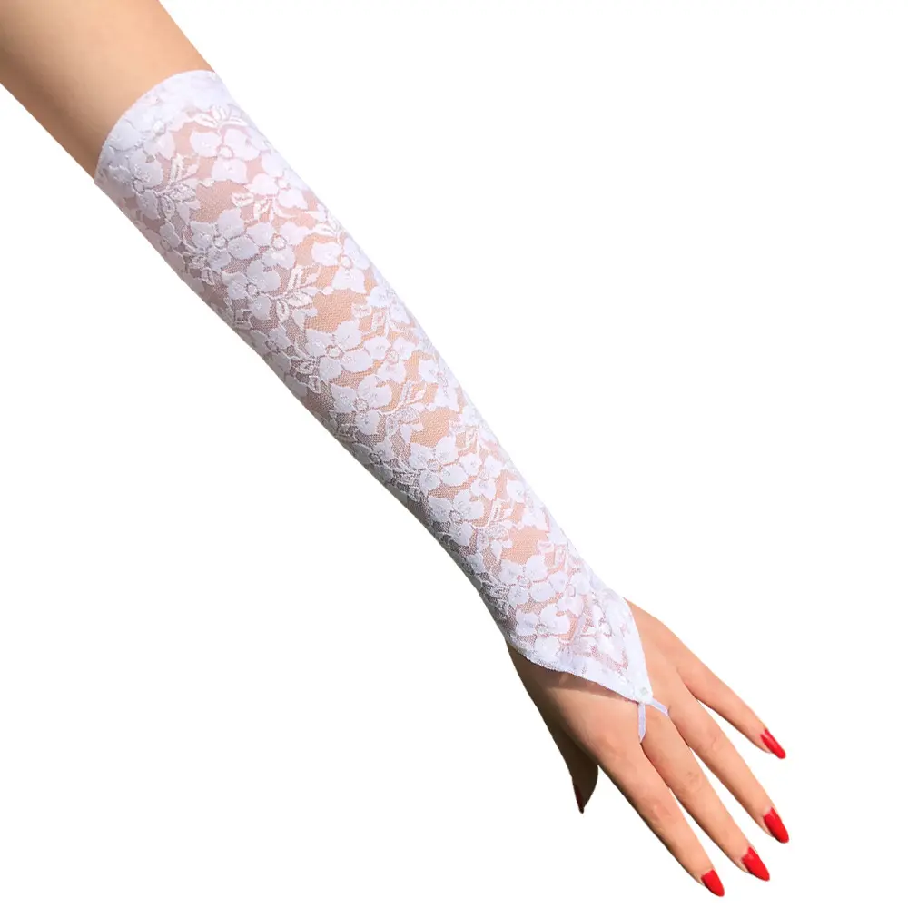 Sexy Floral Lace Mittens Fingerless Gloves Women Stretch Long Hook Finger Bright Bridal dress accessories