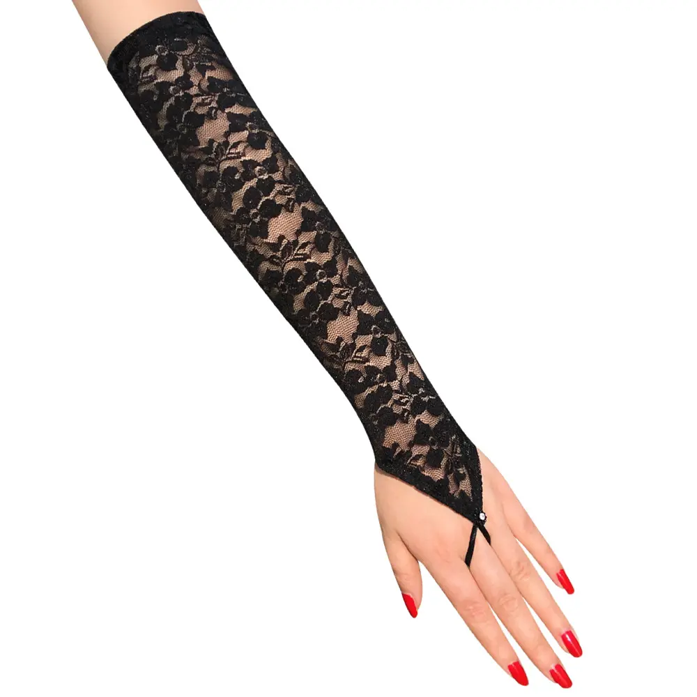 Sexy Floral Lace Mittens Fingerless Gloves Women Stretch Long Hook Finger Bright Bridal dress accessories