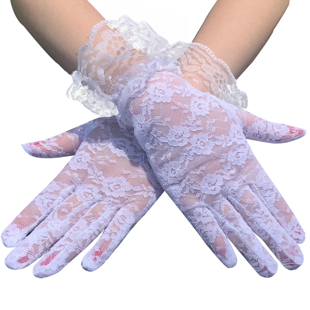 Women Sexy Lace Short Tulle Gloves Elegant Lady Lotus Leaf Sheers Gloves Bridal lace gloves