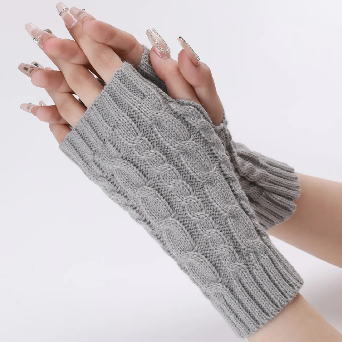 Women Long Fingerless Gloves Winter Mitten Knitted Warmer Arm Sleeve Thin Casual Soft Fingerless Unisex Gloves