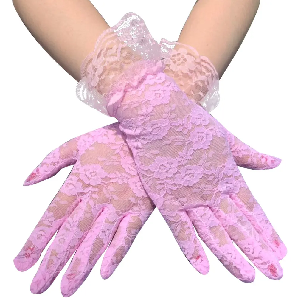 Women Sexy Lace Short Tulle Gloves Elegant Lady Lotus Leaf Sheers Gloves Bridal lace gloves