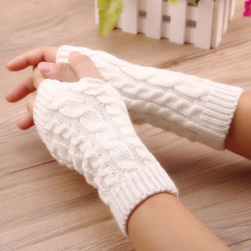 Women Long Fingerless Gloves Winter Mitten Knitted Warmer Arm Sleeve Thin Casual Soft Fingerless Unisex Gloves