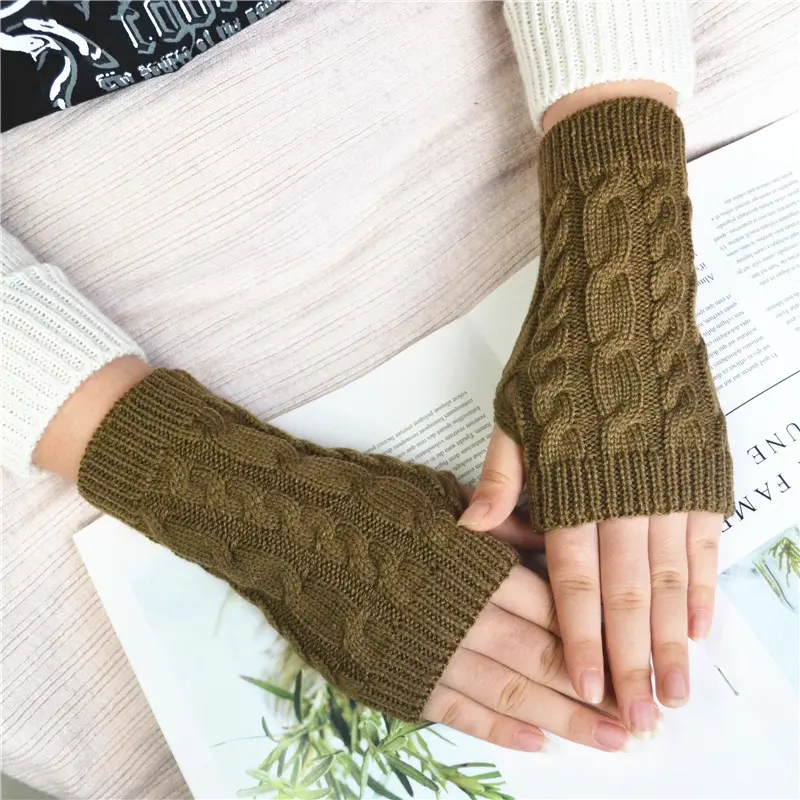 Women Long Fingerless Gloves Winter Mitten Knitted Warmer Arm Sleeve Thin Casual Soft Fingerless Unisex Gloves