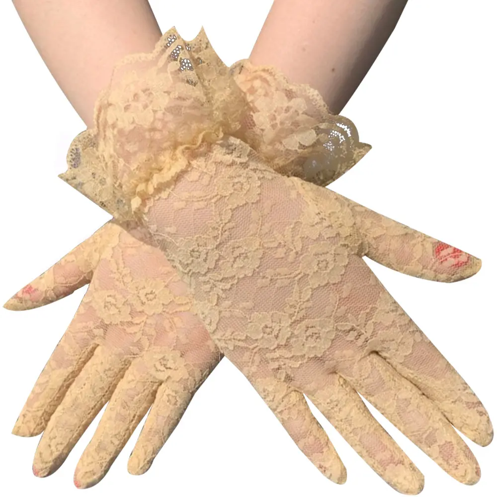 Women Sexy Lace Short Tulle Gloves Elegant Lady Lotus Leaf Sheers Gloves Bridal lace gloves
