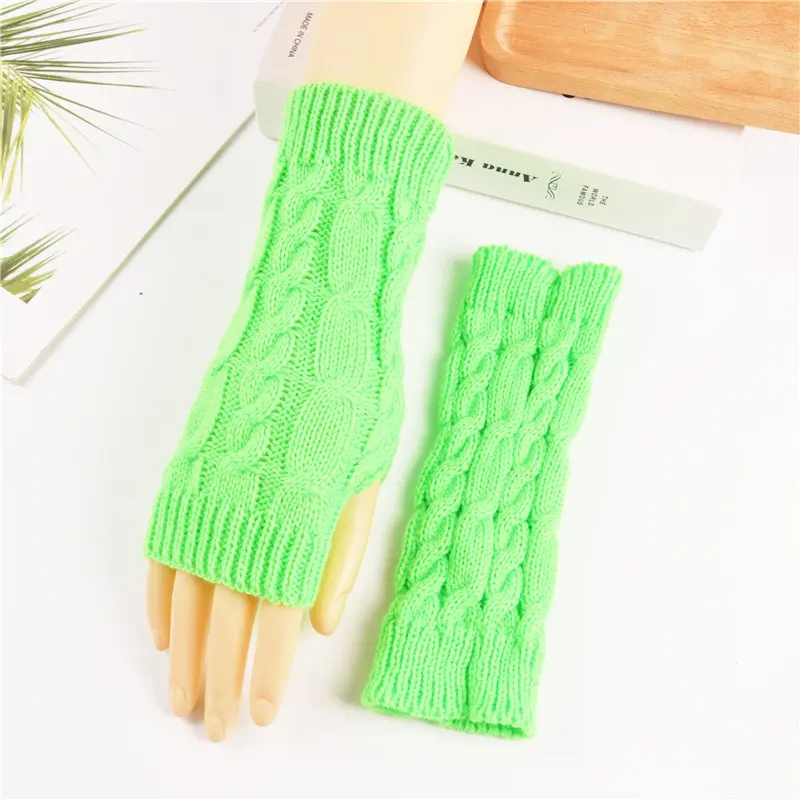 Women Long Fingerless Gloves Winter Mitten Knitted Warmer Arm Sleeve Thin Casual Soft Fingerless Unisex Gloves