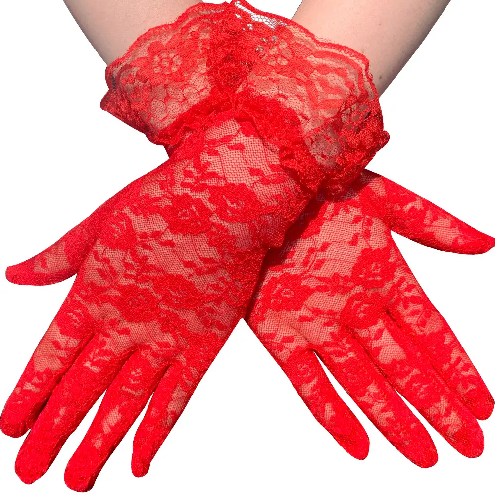 Women Sexy Lace Short Tulle Gloves Elegant Lady Lotus Leaf Sheers Gloves Bridal lace gloves