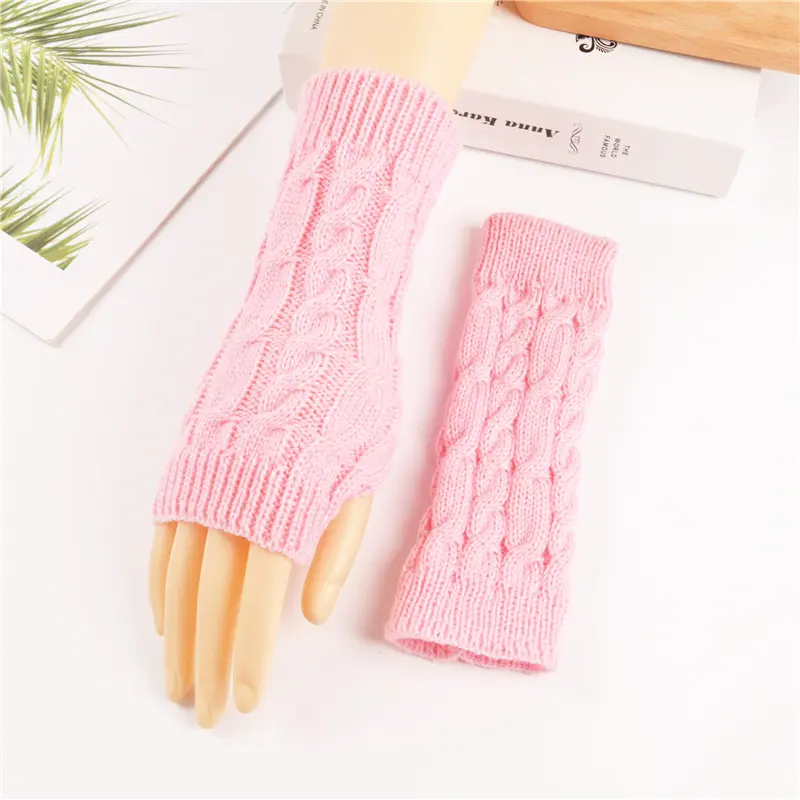Women Long Fingerless Gloves Winter Mitten Knitted Warmer Arm Sleeve Thin Casual Soft Fingerless Unisex Gloves