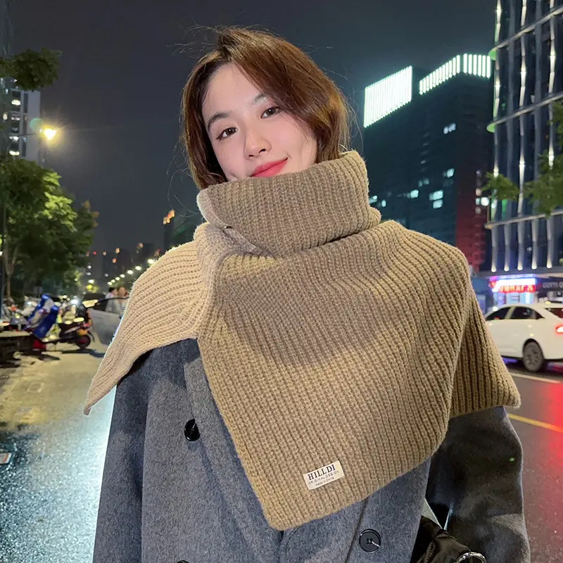 Scarf for women winter new fashionable outerwear cover scarf for women solid color neck cover wool knitted shawl