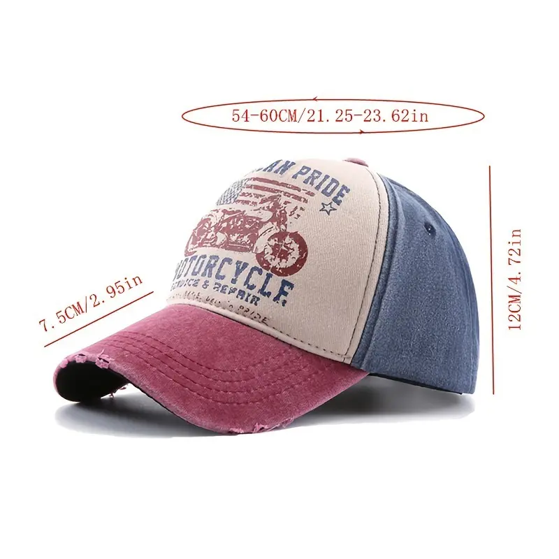 Motorcycle print baseball cap Washed visor American embroidery old duck cap Trucker cap