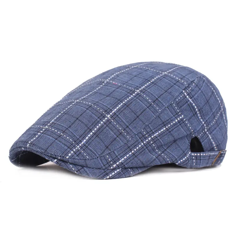 Men's Plaid Retro Beret Hat Quirky Youth Advancing Cap Travel Beret for Middle-Aged People