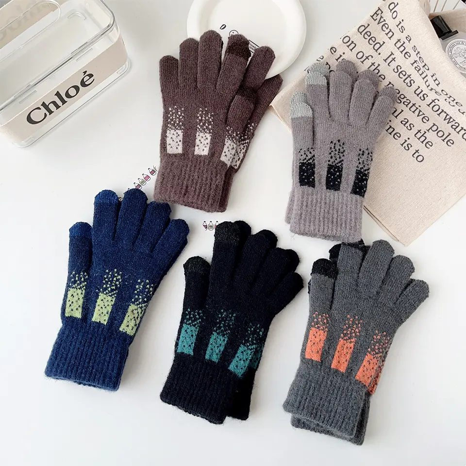 High quality business men's knitted warm gloves Winter weatherproof thickened outdoor touch screen cycling gloves
