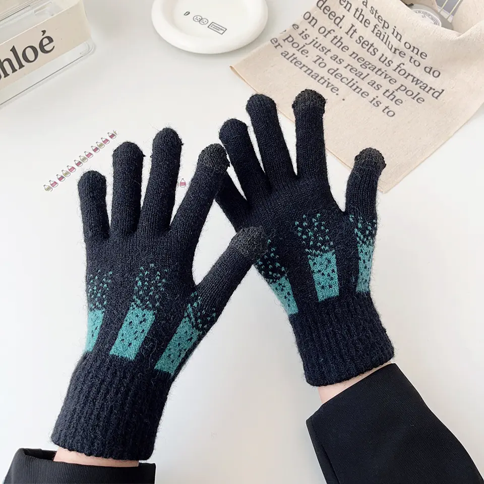 High quality business men's knitted warm gloves Winter weatherproof thickened outdoor touch screen cycling gloves