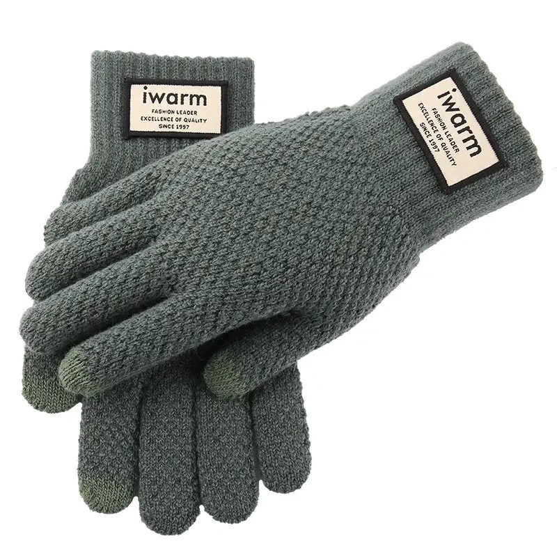 Gloves Men's winter knit outdoor riding windproof large size fleece thickened touch screensaver warm glove