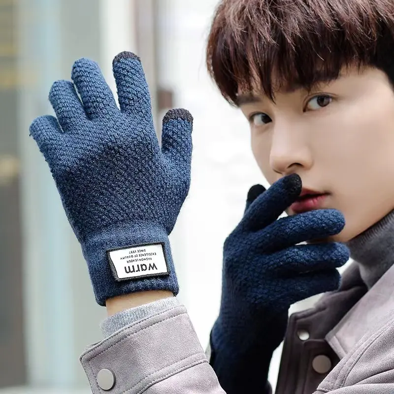 Gloves Men's winter knit outdoor riding windproof large size fleece thickened touch screensaver warm glove