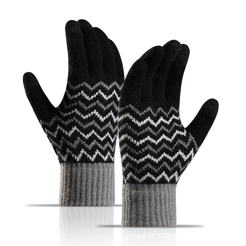 Winter men's plush cold and warm gloves with split finger touch screen knitted gloves